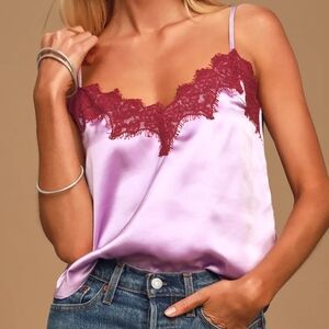 Lulus Cherish The Day Lilac Satin Lace Cami - Purple/ Pink - Small